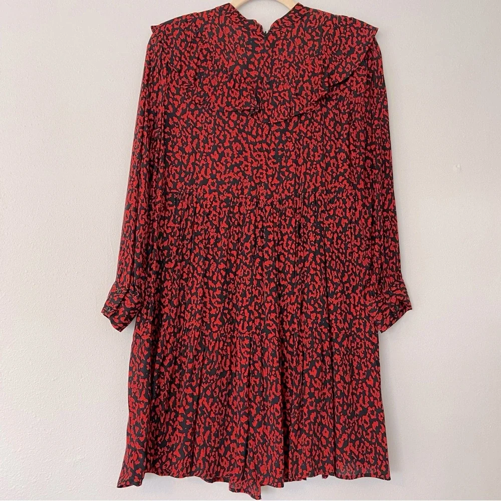 NWOT Zara Red and Black Leopard Animal Print Ruffle Neck Dress